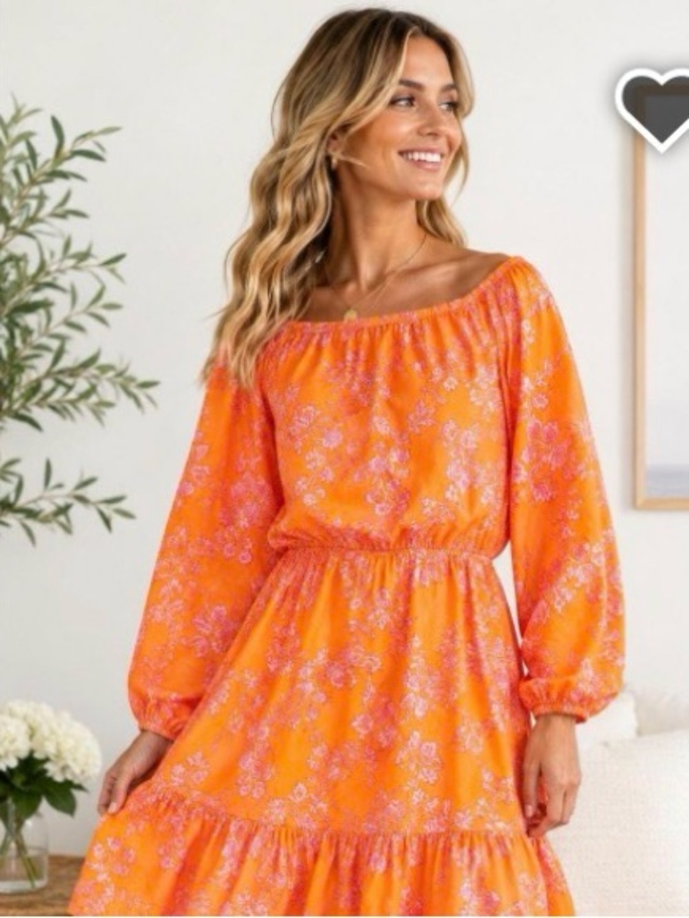 J. Crew Girls Orange Dress with Pink Floral Print